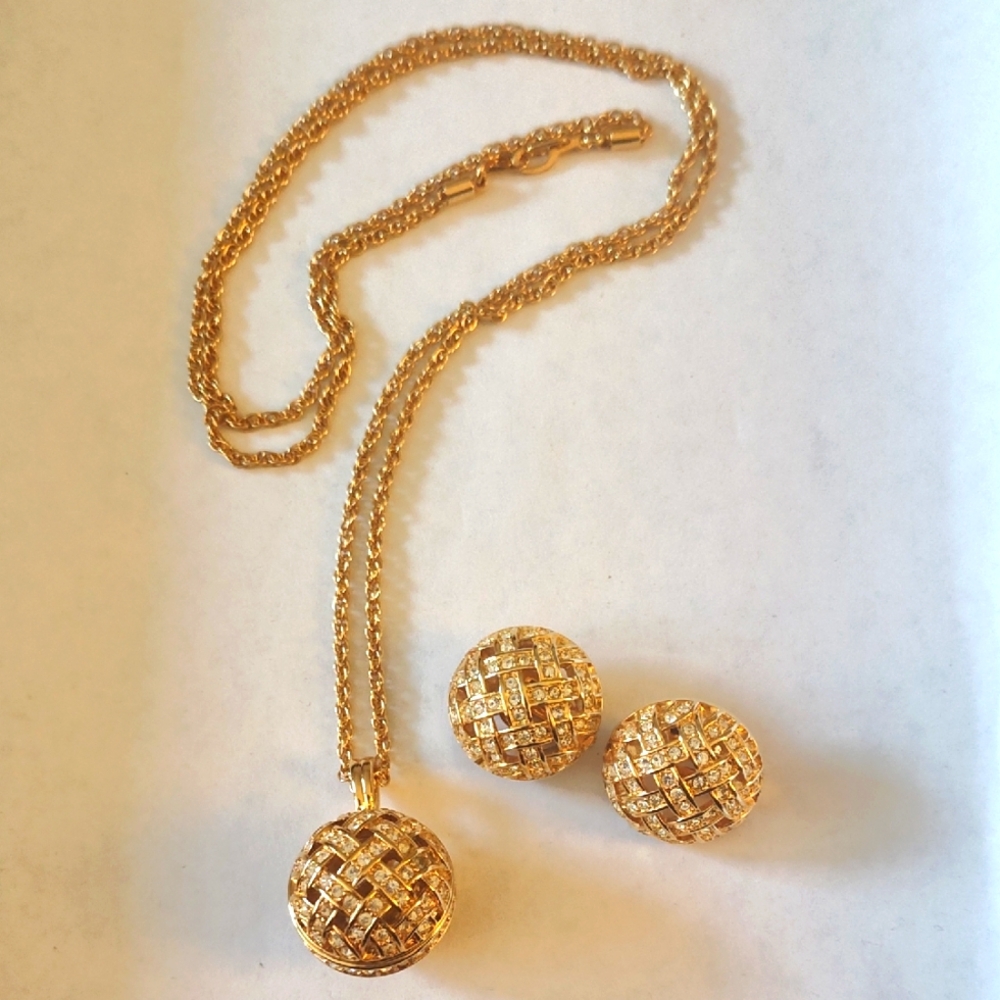 Swarovski Gold Crystal Ball Necklace and Earrings Set